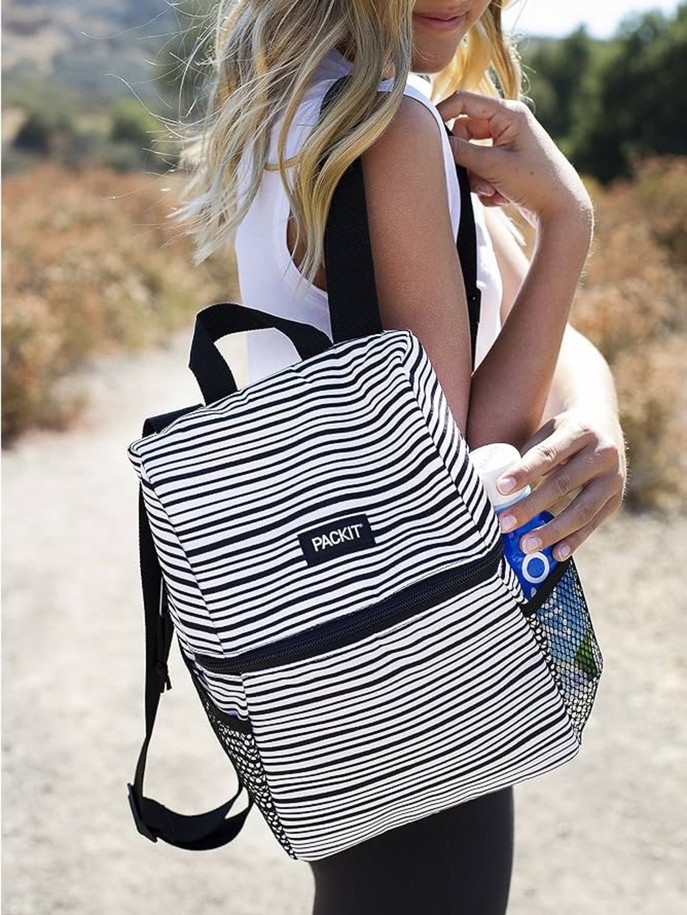 PackIt Black & White Striped Women’s Backpack